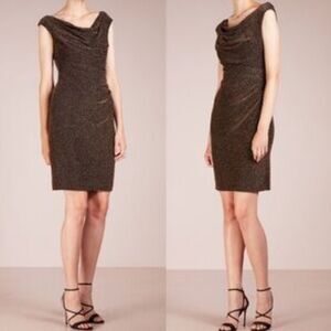 BRAND NEW ANNE KLEIN DRAPERS NECK SEQUINS EMBELLISHED KNEE-LENGTH DRESS